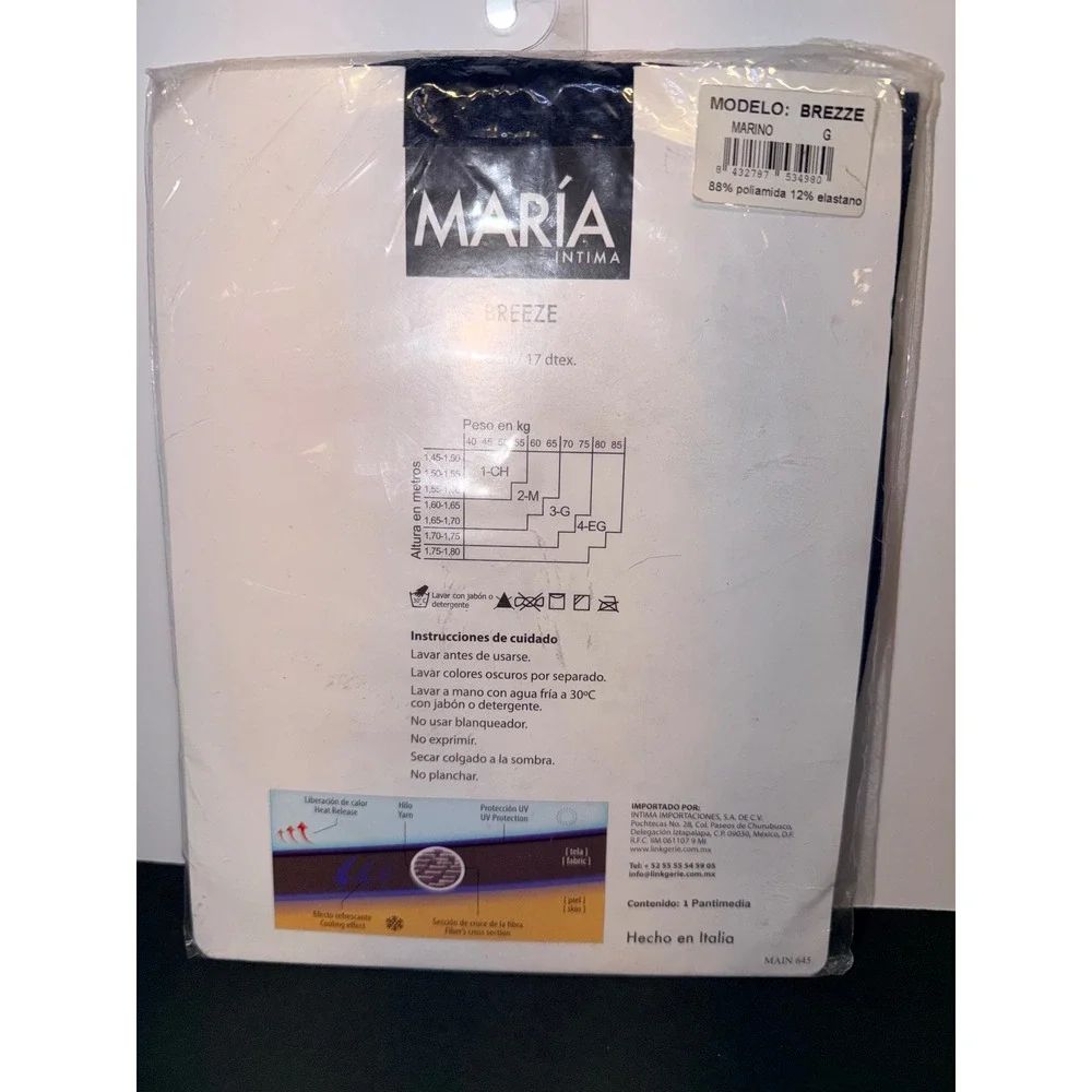 Maria Intima Brezze Marino Navy Blue Sheer Pantyhose Tights Made in Italy Size G